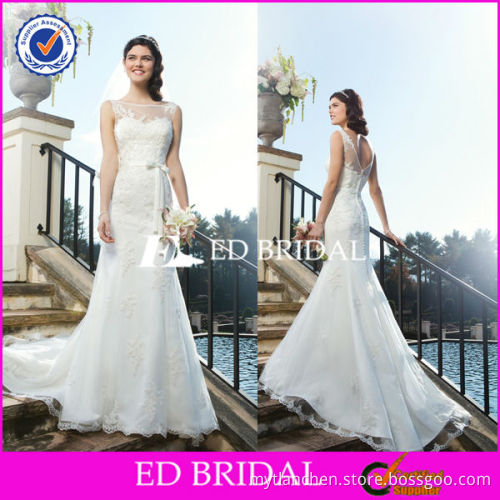 2839 Cap Sleeve Mermaid Lace Top Removable Sash Open Back The Latest Model Wedding Dress